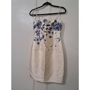 Teri jon rickie freeman womens size 2 evening wear silk dress cream blue